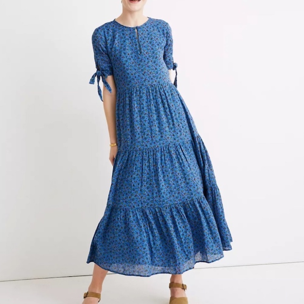 Madewell Tie-Sleeve Tiered Midi Dress in Calico Floral